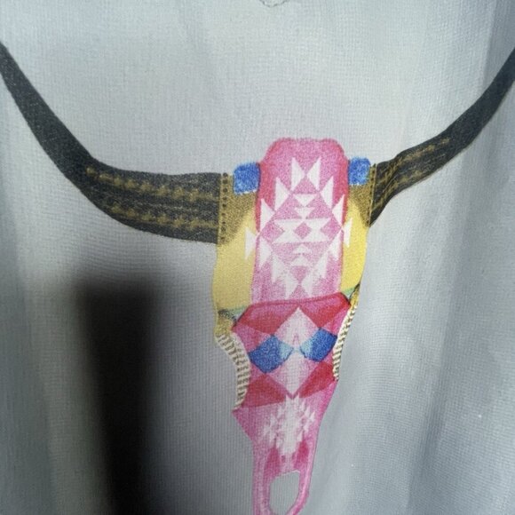 Show Me Your Mumu Kyle Mini Dress Womens M Blue Chiffon Cow Skull Western Boho - Picture 8 of 12